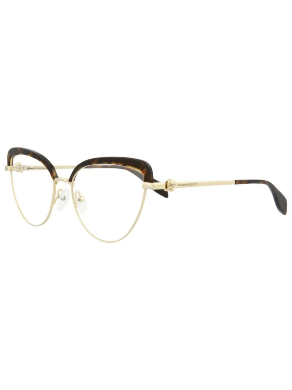 New Alexander McQueen Women's Eyeglasses Cat Eye Metal Frame Gold Gold